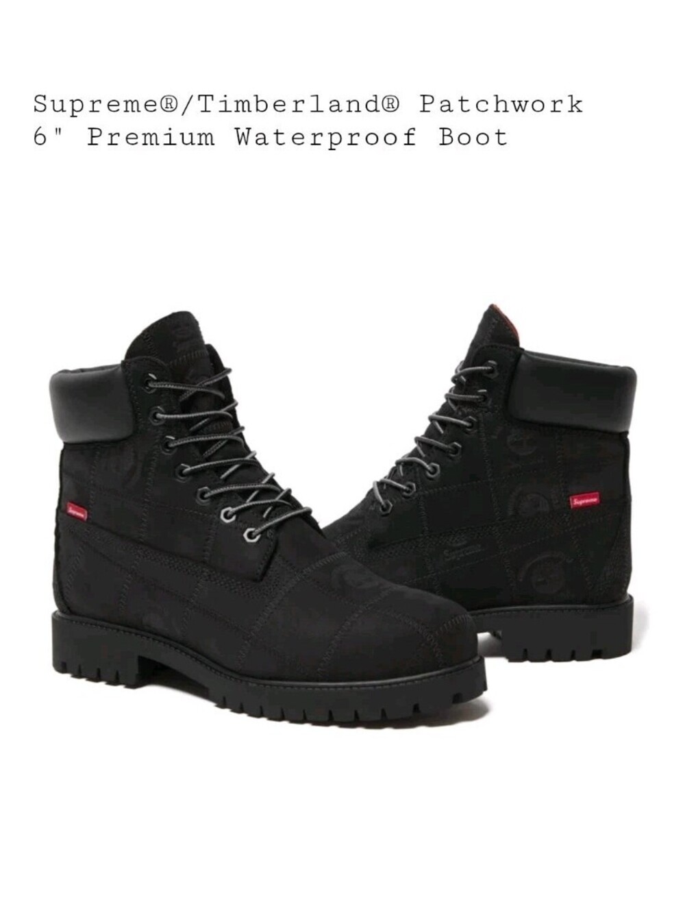 Supreme × Timberland Patchwork 6 Inch Premium Boot Black Size 8M In Hand